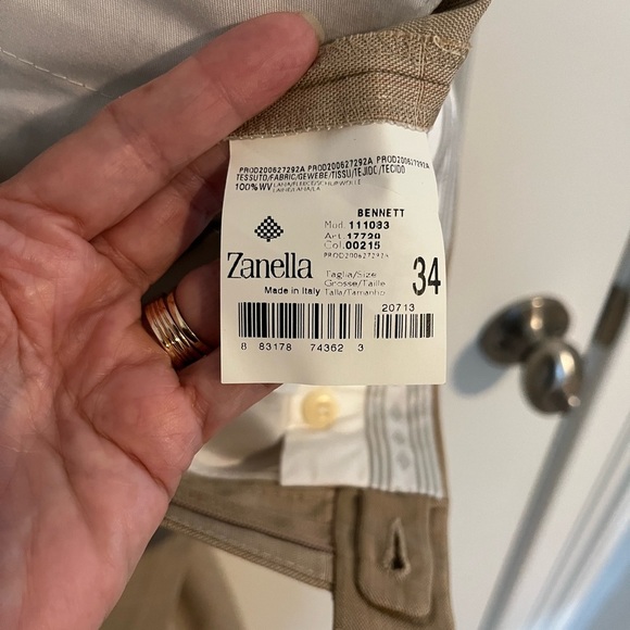 Zanella SHORT Elegant Pleated Tan plaid Pleated Trousers 34X26 - Picture 7 of 13